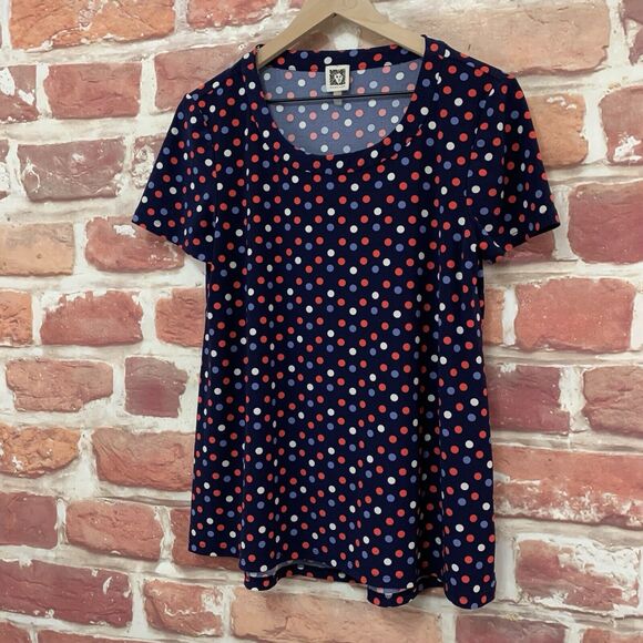 Anne Klein Top Shirt Women's Small Dark Blue Multicolor Polka Dot Popover Blouse - Picture 3 of 8